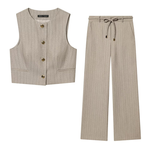 Damen elegante, weit geschnittene Hochbundhose mit geometrischem Streifenmuster R&B