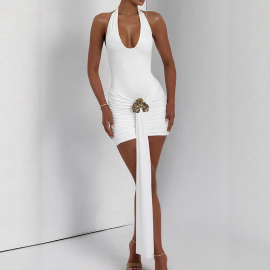 Damen Elegantes Cut-Out Minikleid mit Wickeloptik und Glamourösen Details R&B