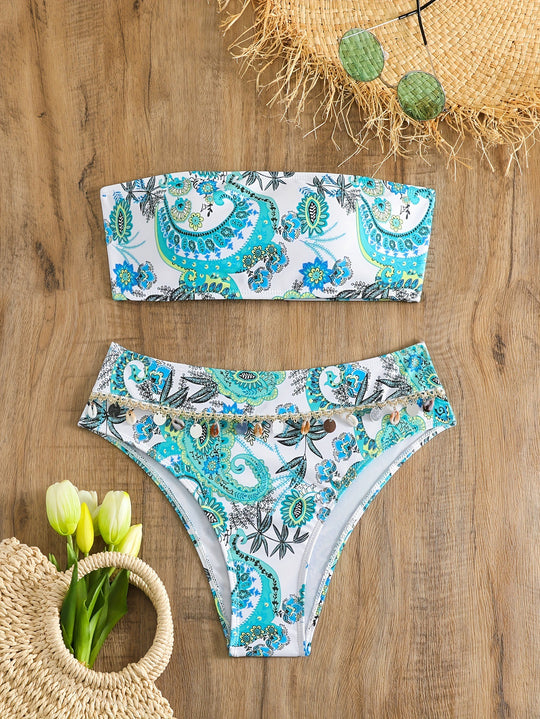 Damen Bandeau-Bikini-Set mit eleganten Muscheldetails R&B
