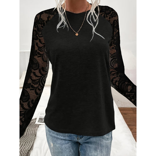 Damen Langarmshirt mit Spitzenärmeln und lässigem Schnitt R&B
