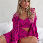 Damen Lässiges Kurzärmliges Set mit Schlaufen-Oberteil und Shorts R&B