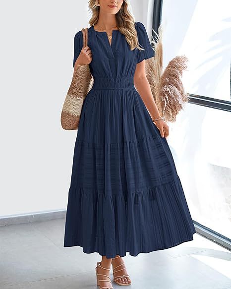 Damen Maxikleid mit tailliertem Design und gestuften Saum R&B