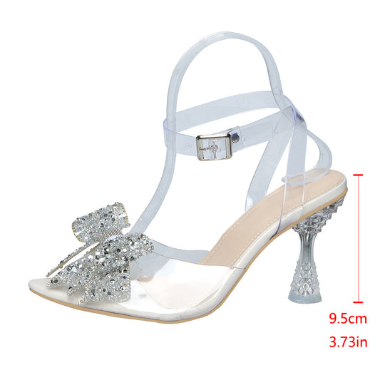 Damen Glamouröse Pumps mit transparentem Riemchen und funkelndem Schleifen-Design R&B