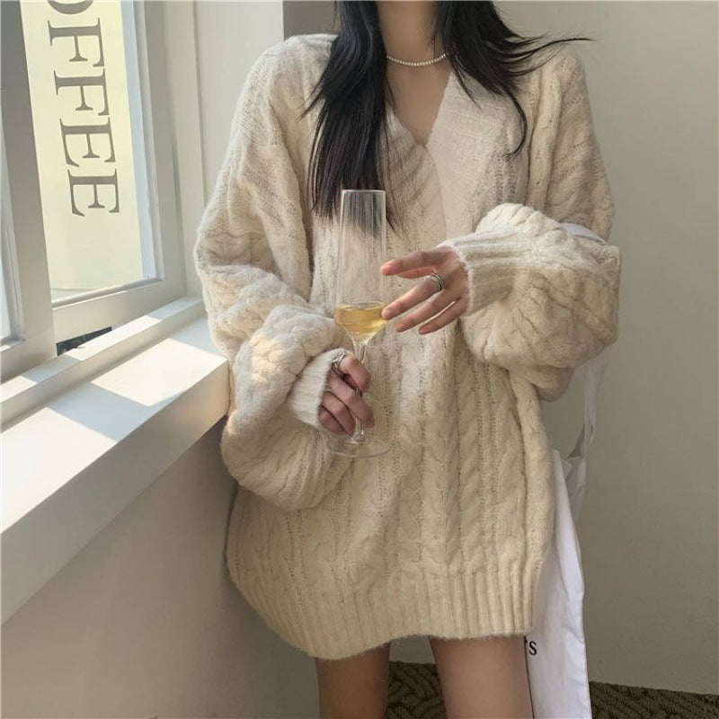 Damen Kuscheliger Grobstrick-Cardigan mit V-Ausschnitt und weiten Ärmeln R&B