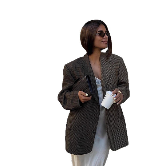 Damen Oversized Blazerjacke mit klassischem Karomuster R&B