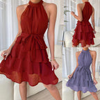 Damen Hochgeschlossenes Volantkleid mit Taillengürtel R&B