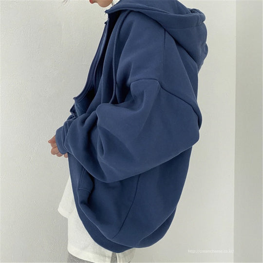 Damen oversized Kapuzenjacke aus weichem Fleece mit Kängurutasche R&B