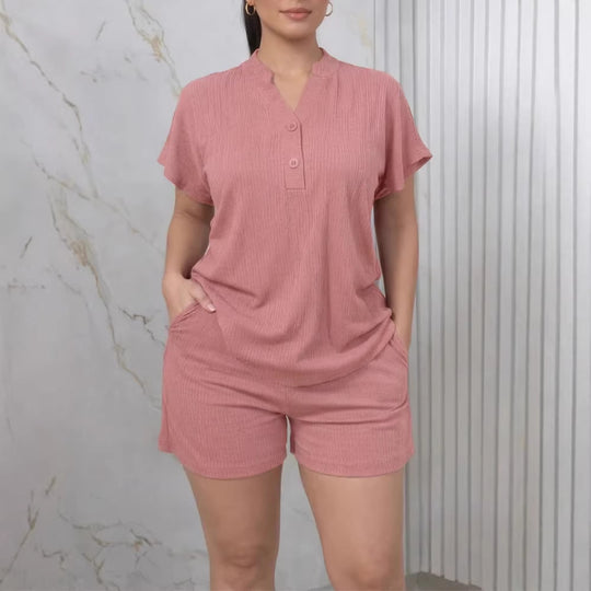 Damen Freizeit-Jumpsuit mit Knopfleiste und seitlichen Taschen R&B