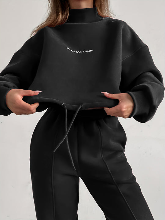 Damen sportliches Set mit hochgeschlossenem Kragen und weitem Schnitt R&B
