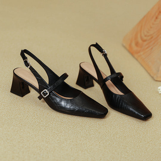 Damen Slingback-Pumps mit elegantem Blockabsatz und verziertem Riemen R&B