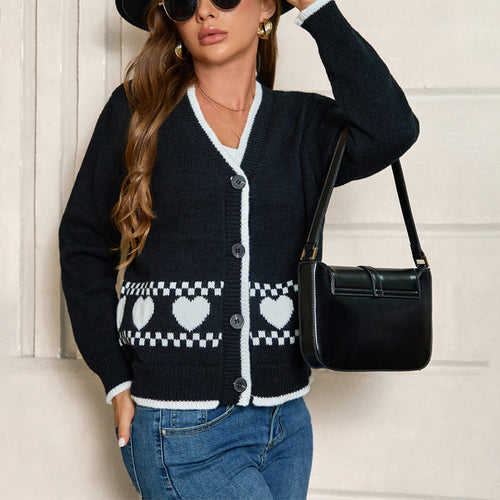 Damen Cardigan mit Herzmuster und kontrastierenden Details R&B