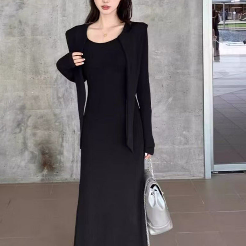 Damen tailliertes Kleid mit schickem Kordelzug und elegantem V-Ausschnitt