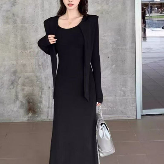 Damen tailliertes Kleid mit schickem Kordelzug und elegantem V-Ausschnitt