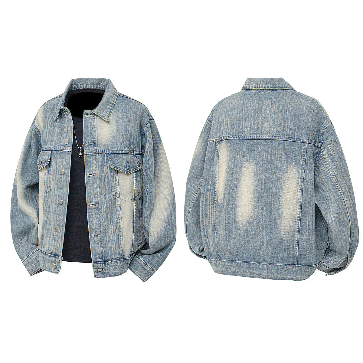 Damen Denimjacke im Vintage-Stil mit lässigem Schnitt und praktischem Druckknopfverschluss