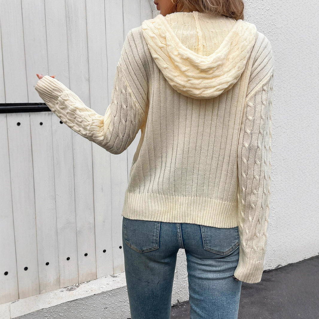 Damen gestreifte Strickjacke mit Reißverschluss und Kapuze R&B