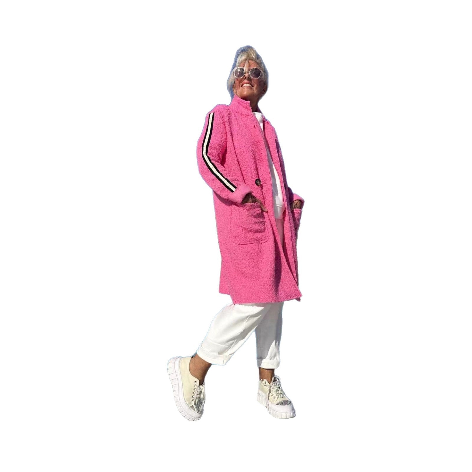 Damen Sportliche Longjacke mit praktischen Taschen und Streifenmotiv R&B