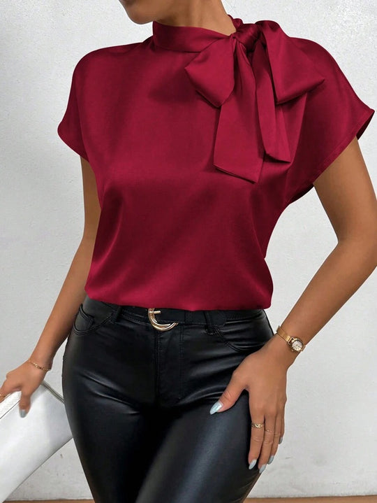 Damen Elegantes Satinoberteil mit Schleife R&B