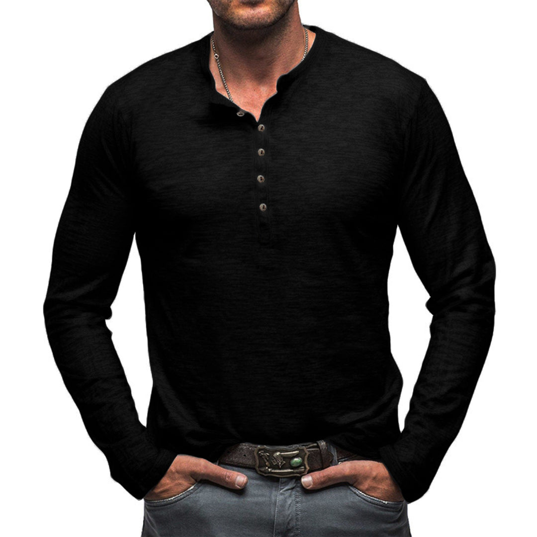 Herren Langarm Henley-Shirt mit Knopfleiste und weichem Baumwollmix R&B