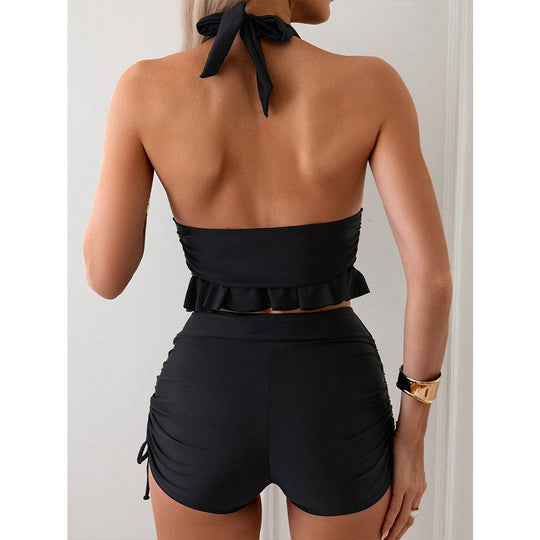 Damen Badeanzug mit frilly Oberteil und hohem Bund R&B