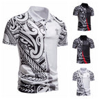 Herren Poloshirt mit modernem tribal Design und atmungsaktiver Funktionalität