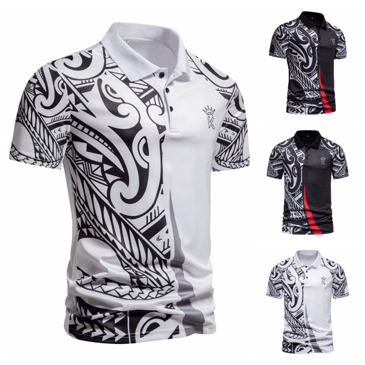 Herren Poloshirt mit modernem tribal Design und atmungsaktiver Funktionalität