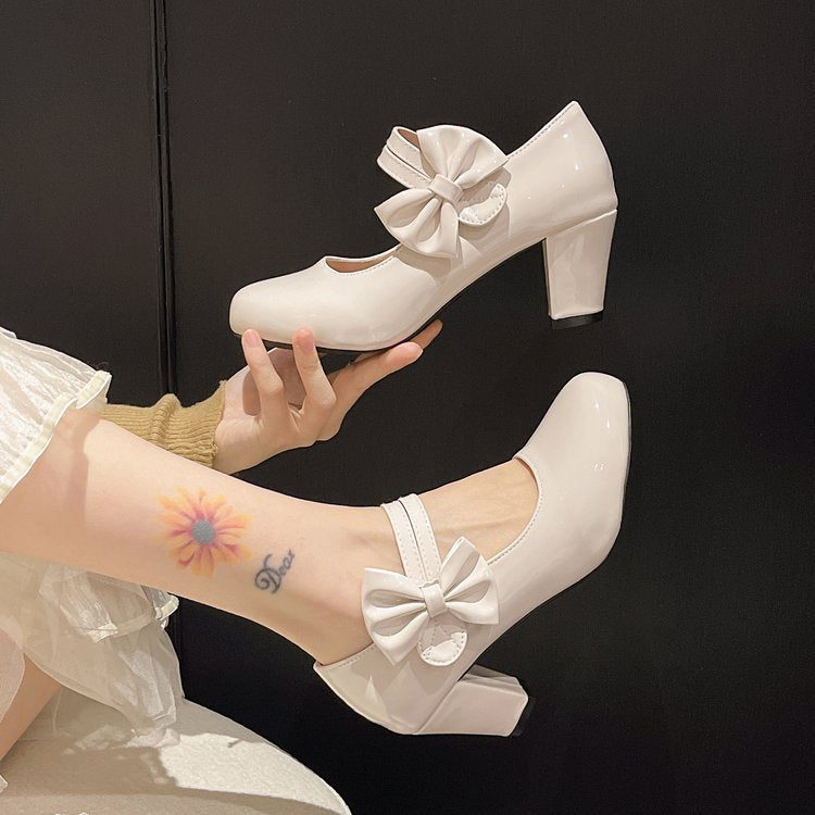 Damen elegante Mary Jane Pumps mit Schleifenakzent