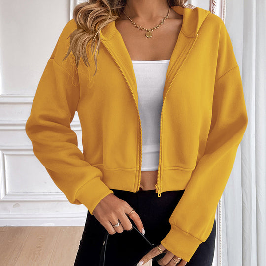 Damen cropped Kapuzenjacke mit Reißverschluss und sportlichem Design R&B