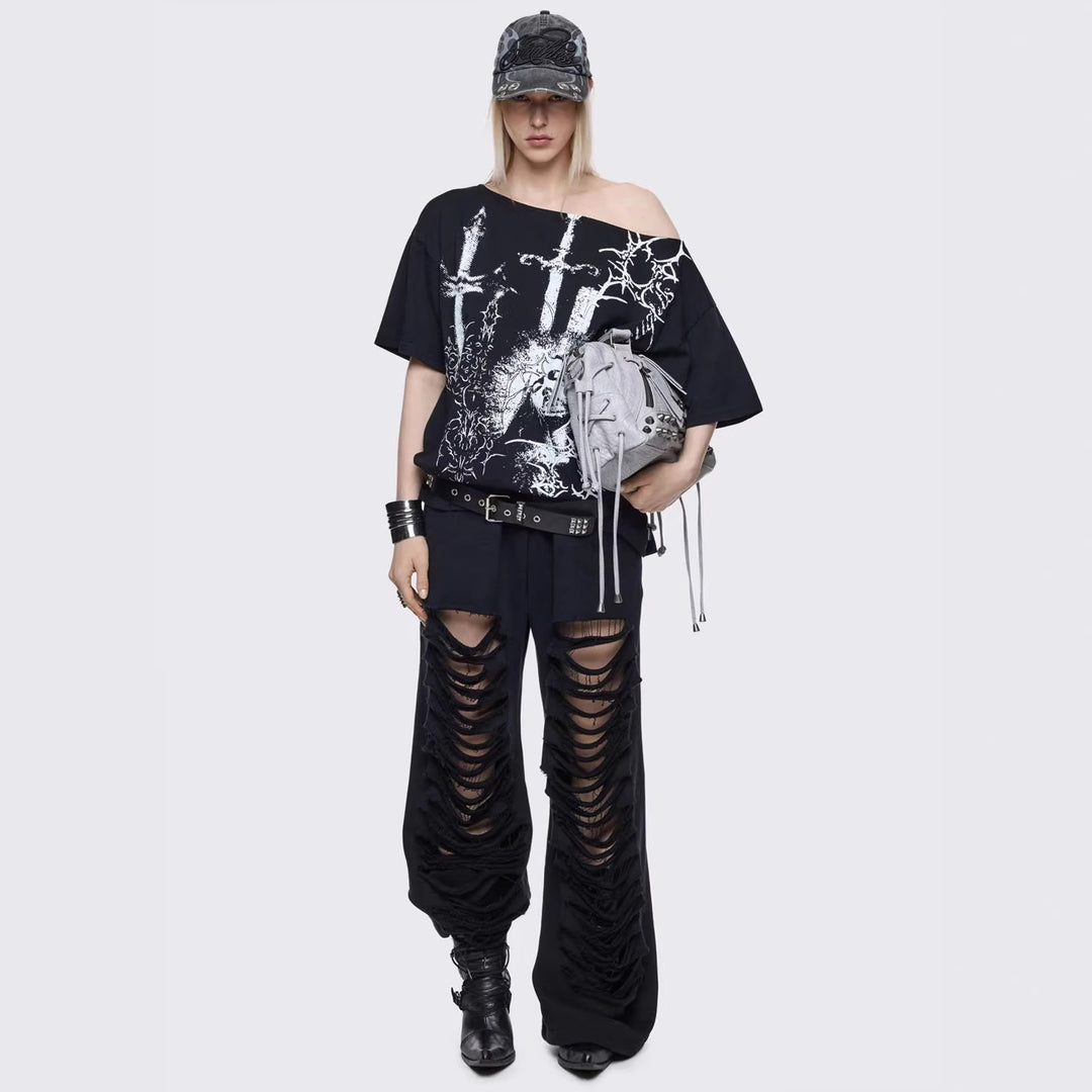 Damen Oversized T-Shirt mit kreativem Grafikdesign R&B