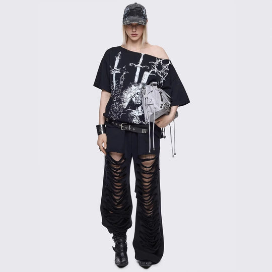 Damen Oversized T-Shirt mit kreativem Grafikdesign R&B