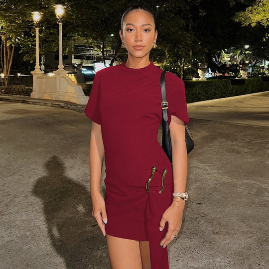 Damen Asymmetrisches Minikleid mit elegantem Schlitz und raffinierten Details R&B