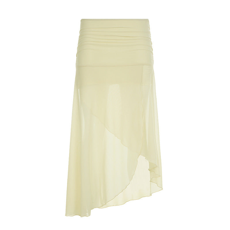 Damen asymmetrischer Chiffonrock mit elastischem Bund und Rüschendetails R&B