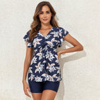 Damen Badeshirt mit Rüschen und integrierten Shorts R&B