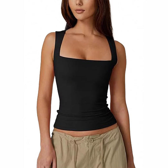 Damen eng anliegendes Tanktop mit quadratischem Ausschnitt und atmungsaktiver Struktur R&B