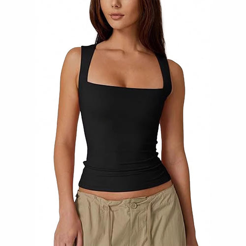 Damen eng anliegendes Tanktop mit quadratischem Ausschnitt und atmungsaktiver Struktur R&B