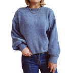 Damen Grobstrickpullover mit romantischem Rippenmuster und weiten Ärmeln R&B