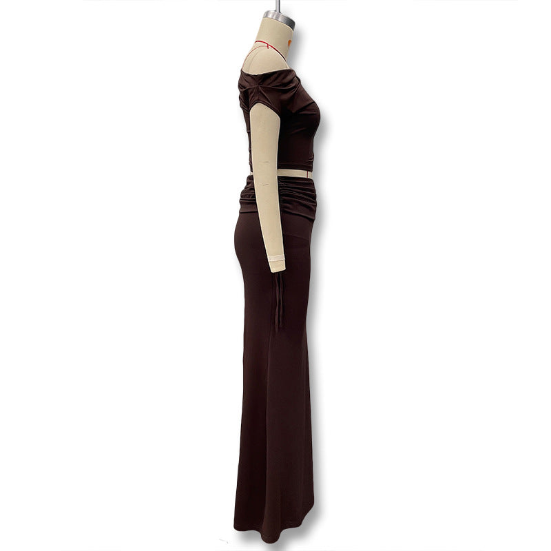 Damen Langarm-Maxikleid mit asymmetrischem Schnitt und elegantem Oberteil R&B