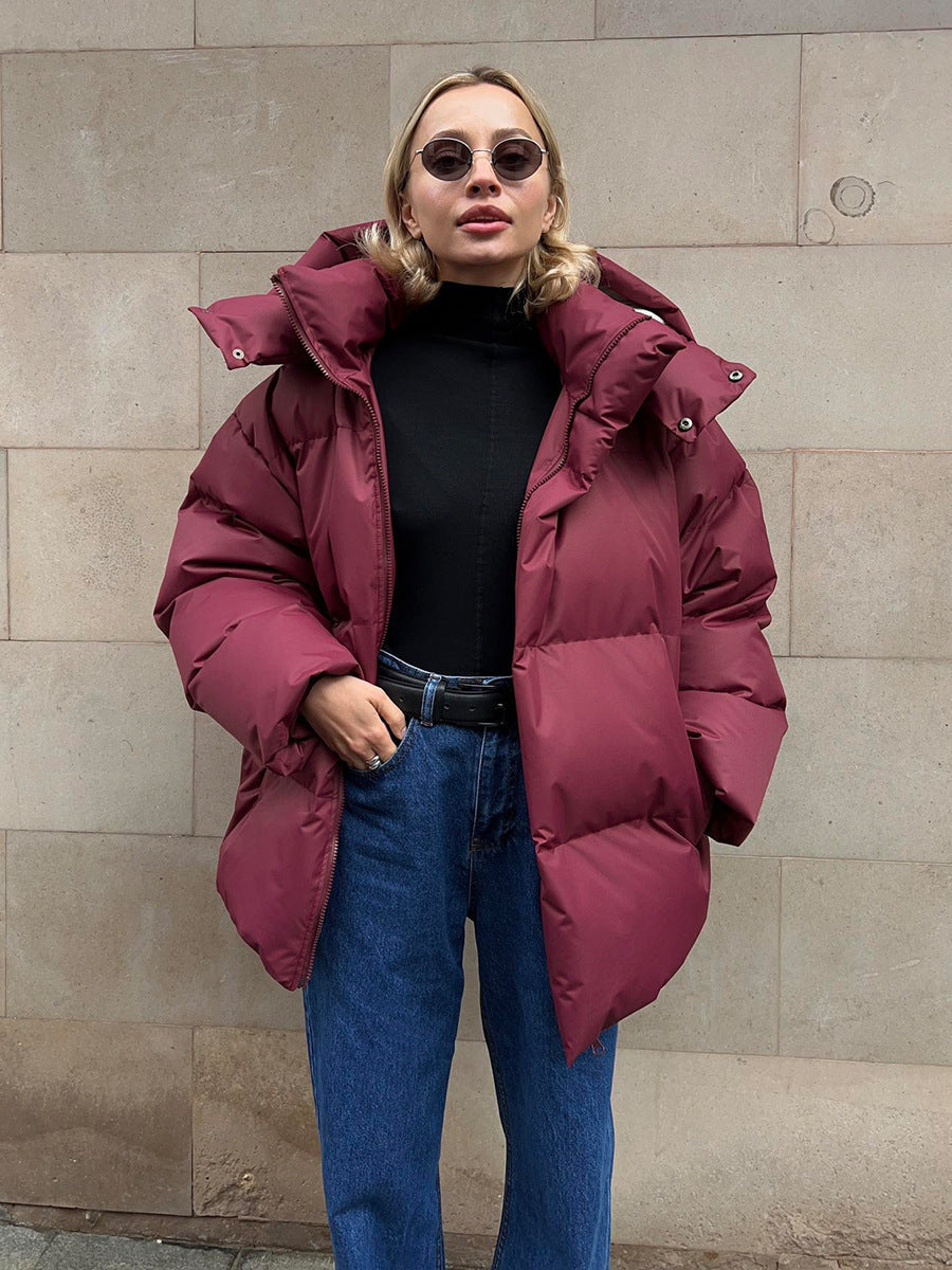 Damen sportliche Daunenjacke mit hohem Kragen und voluminösem Schnitt R&B