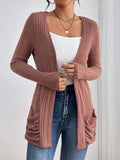 Damen Strickjacke mit vertikalem Rippdesign und praktischen Taschen R&B