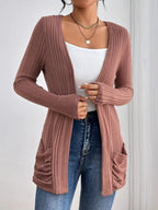 Damen Strickjacke mit vertikalem Rippdesign und praktischen Taschen R&B