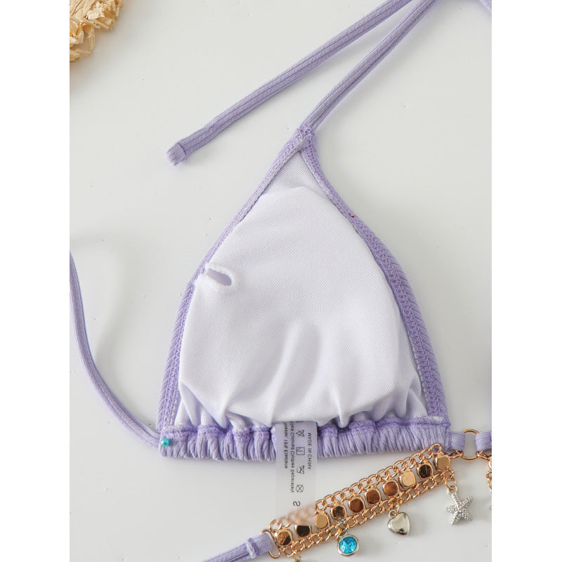Damen Triangel-Bikini mit modischen Schmuckdetails und BindR&Bändern R&B