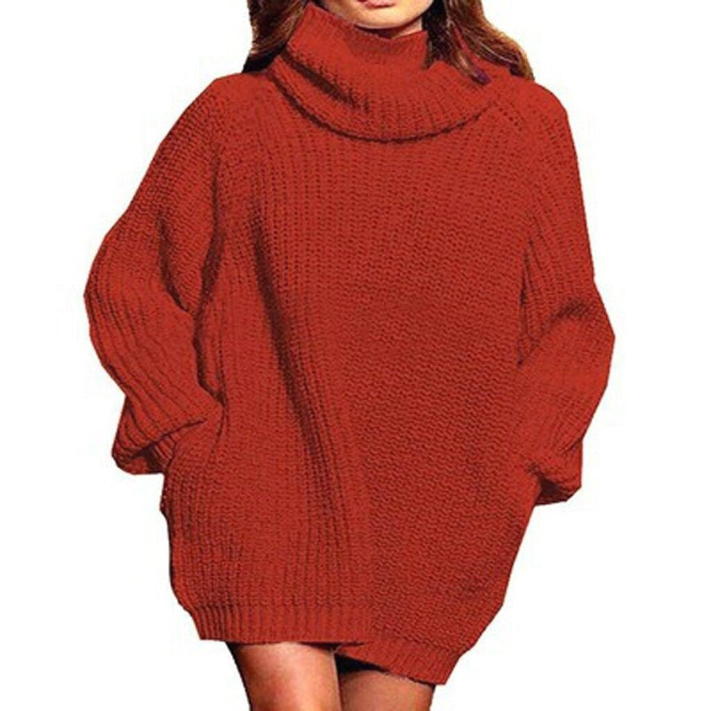 Damen Oversized Strickpullover mit hohem Kragen R&B