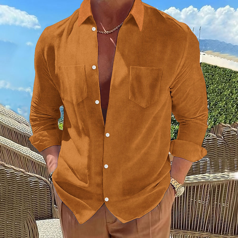Herren Strukturierte Hemdbluse mit Brusttaschen und umschlagbaren Ärmeln R&B