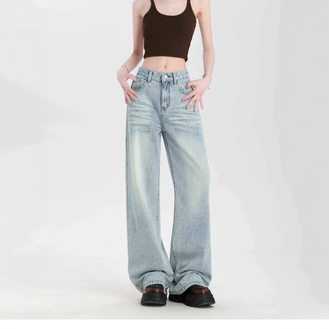 Damen Weite High-Waist Jeans mit lässigem Schnitt und modischem Vintage-Finish R&B
