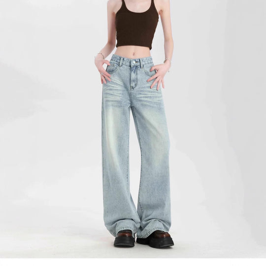 Damen Weite High-Waist Jeans mit lässigem Schnitt und modischem Vintage-Finish R&B