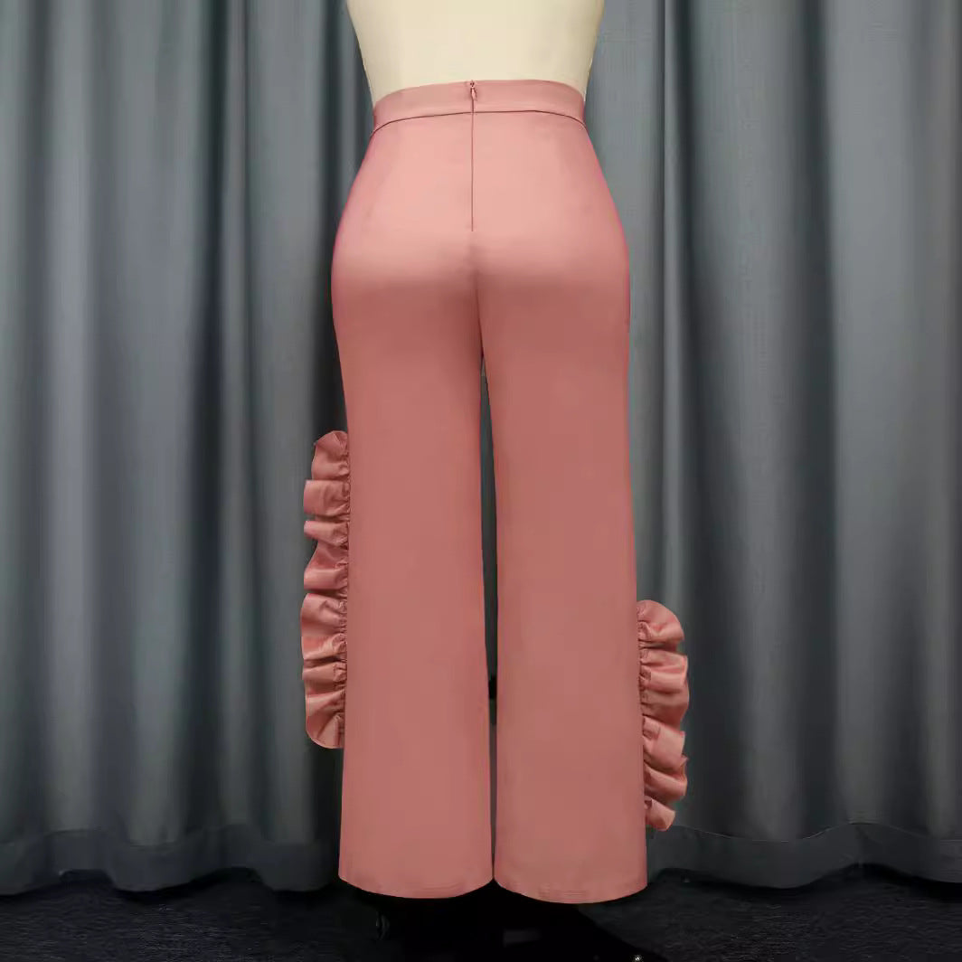 Damen elegante Schnitt Hose mit Rüschendetails R&B