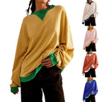 Damen lässiges Sweatshirt mit V-Ausschnitt und Kontrastbündchen R&B