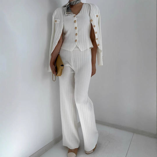 Damen elegantes gestricktes Ensemble mit Knopfdetaillierung R&B