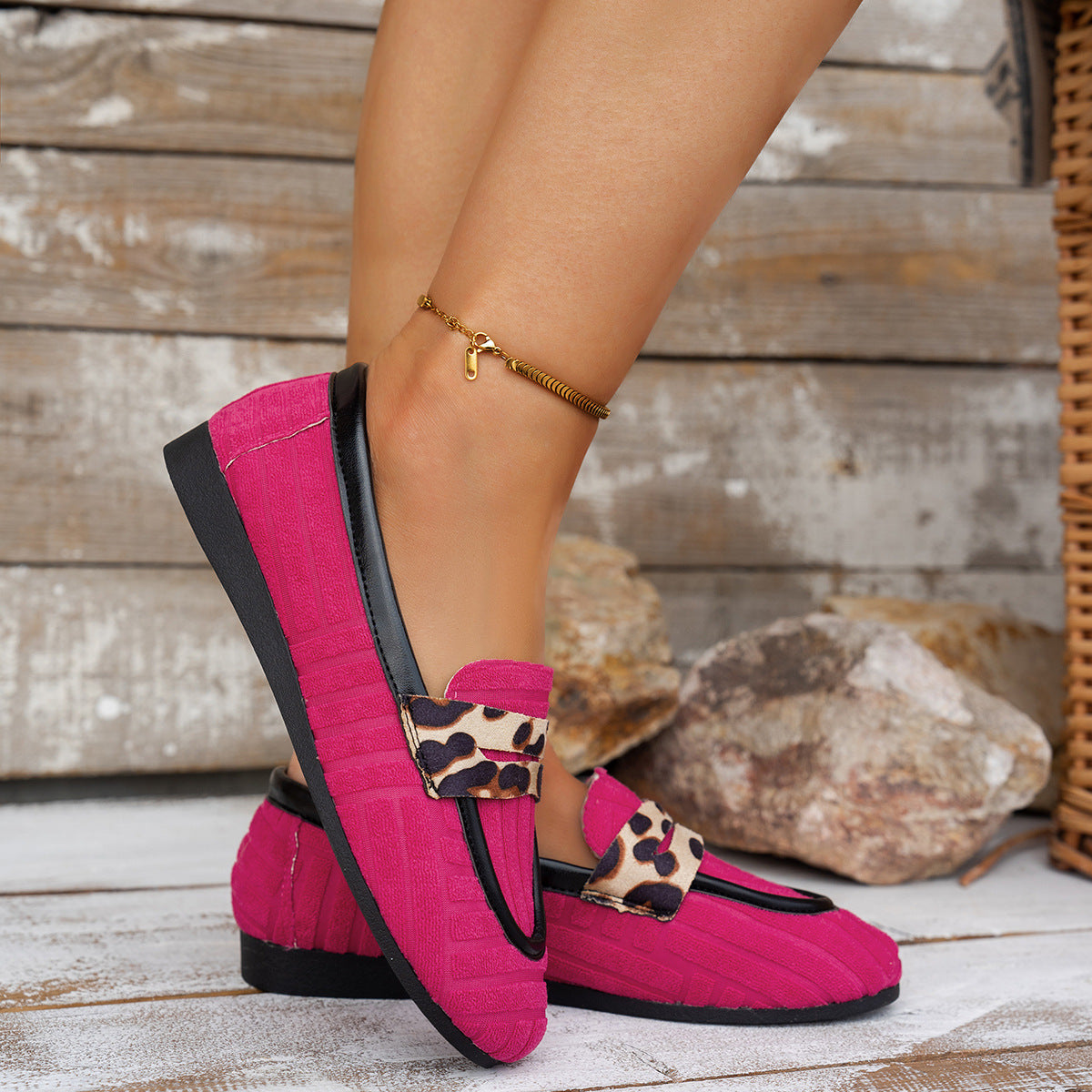 Damen Komfortable Loafers mit R&Brnem Leopardenband R&B