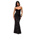 Damen Elegantes Bodenkonturierendes Maxikleid mit Spaghettiträgern und floralem Design R&B