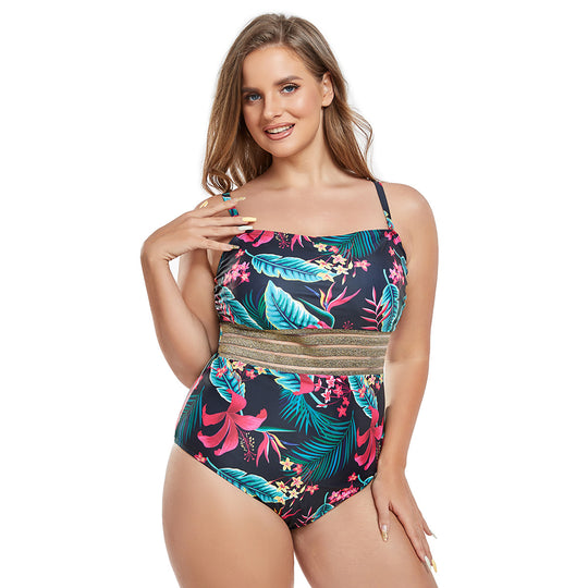 Damen Einteiliger Badeanzug mit schimmerndem Taillenband R&B